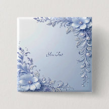 Blue Ornate Flowers with Pearls Button