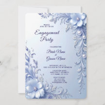 Blue Ornate Flowers with Pearls Engagement