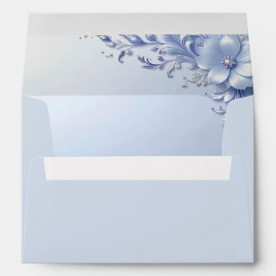 Blue Ornate Flowers with Pearls Envelope