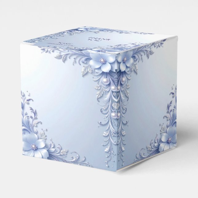 Blue Ornate Flowers with Pearls Favour Box (Front Side)