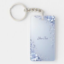 Blue Ornate Flowers with Pearls Keychain
