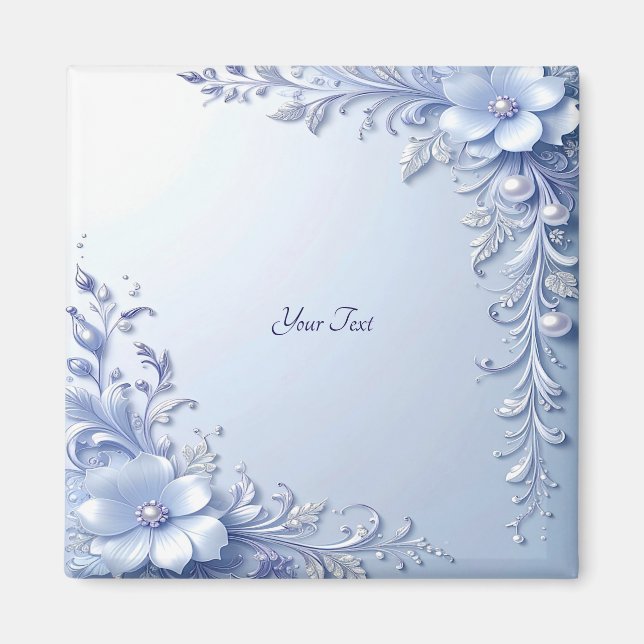 Blue Ornate Flowers with Pearls Magnet (Front)
