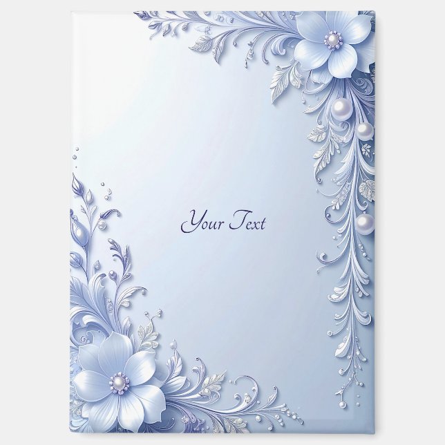Blue Ornate Flowers with Pearls Magnet (Front)
