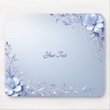 Blue Ornate Flowers with Pearls Mousepad