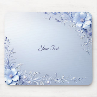Blue Ornate Flowers with Pearls Mousepad
