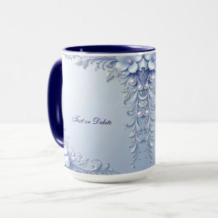 Blue Ornate Flowers with Pearls Mug