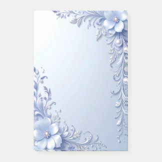 Blue Ornate Flowers with Pearls Post it Notes