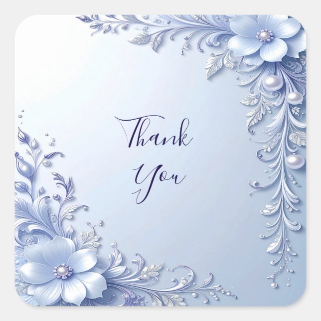 Blue Ornate Flowers with Pearls Sticker (Front)