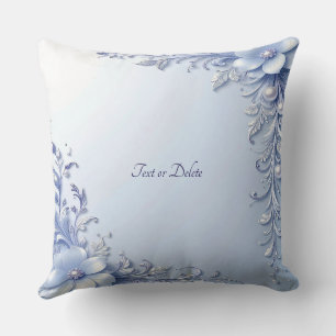 Blue Ornate Flowers with Pearls Throw Pillow