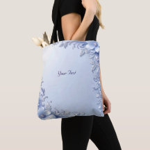 Blue Ornate Flowers with Pearls Tote Bag