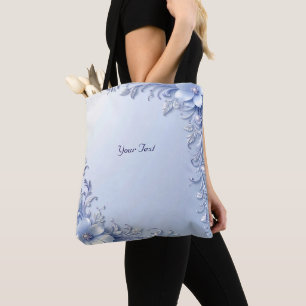 Blue Ornate Flowers with Pearls Tote Bag
