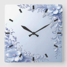 Blue Ornate Flowers with Pearls Wall Clock