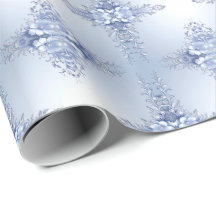 Blue Ornate Flowers with Pearls Wrapping Paper