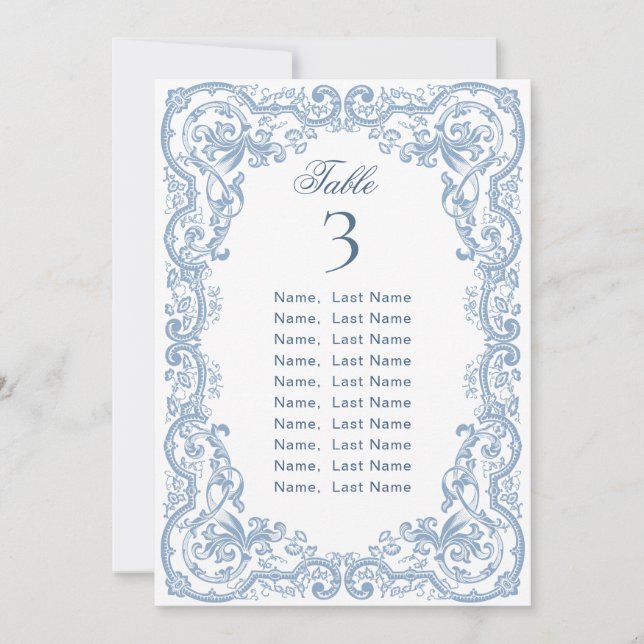 Blue Ornate Grace Victorian Seating Chart Card (Front)