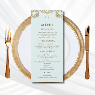 Blue Ornate Monogram Baroque Wedding Menu