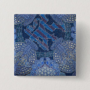 Blue Ornate Mosaic Art, Germany 15 Cm Square Badge