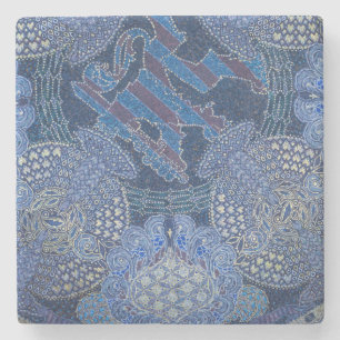 Blue Ornate Mosaic Art, Germany Stone Coaster