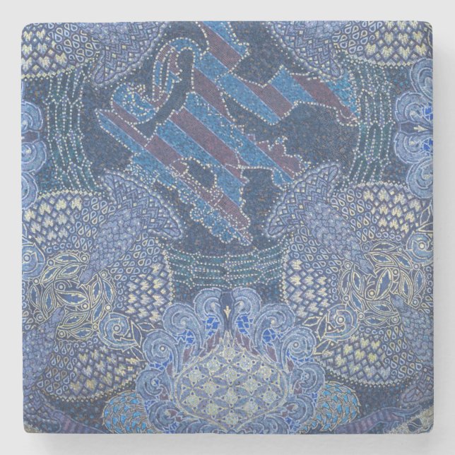 Blue Ornate Mosaic Art, Germany Stone Coaster (Front)