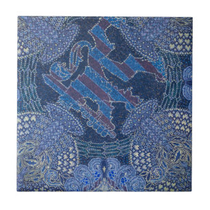 Blue Ornate Mosaic Art, Germany Tile