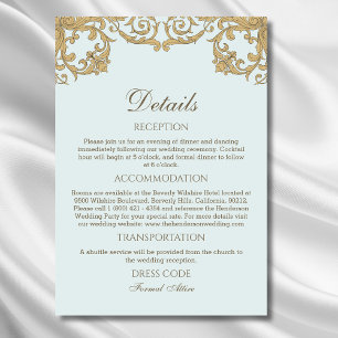 Blue Ornate Rococo Vintage Wedding Details Enclosure Card