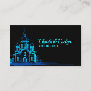 Blue Orthodox Church Sketch on Black Background Business Card