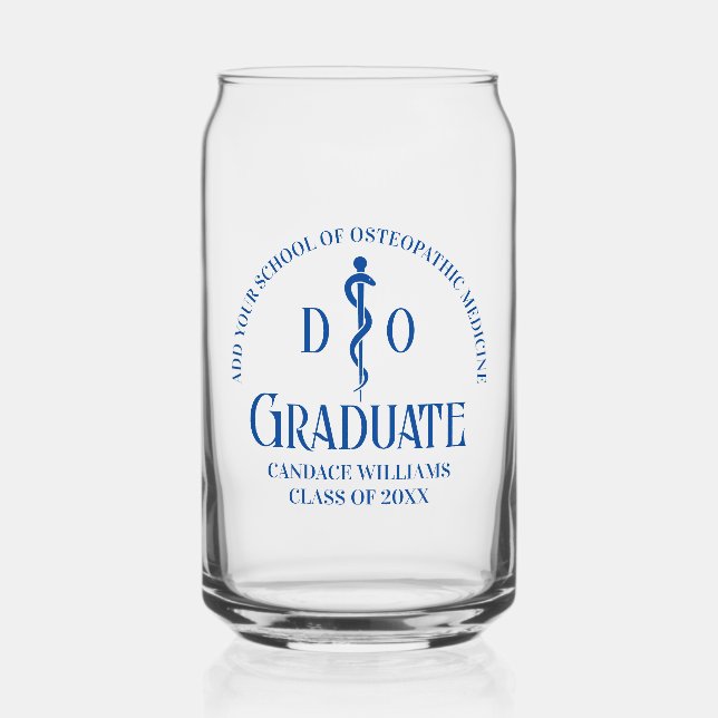 Blue Osteopathic Medical School Graduation Can Glass (Front)