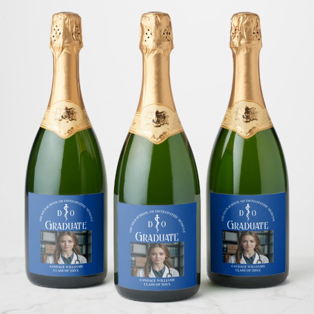 Blue Osteopathic Medical School Graduation Party Sparkling Wine Label (Bottles)