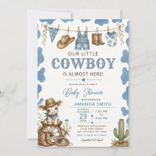 Blue Our Little Cowboy Baby Shower Clothesline Invitation