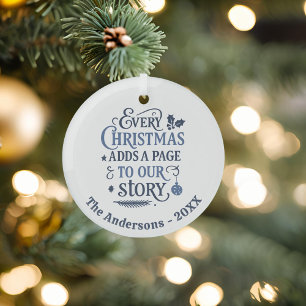 Blue our story typography Christmas Glass Tree Decoration