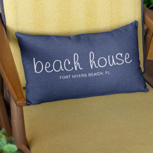 Blue Outdoor Summer Nautical Beach House Custom Lumbar Cushion