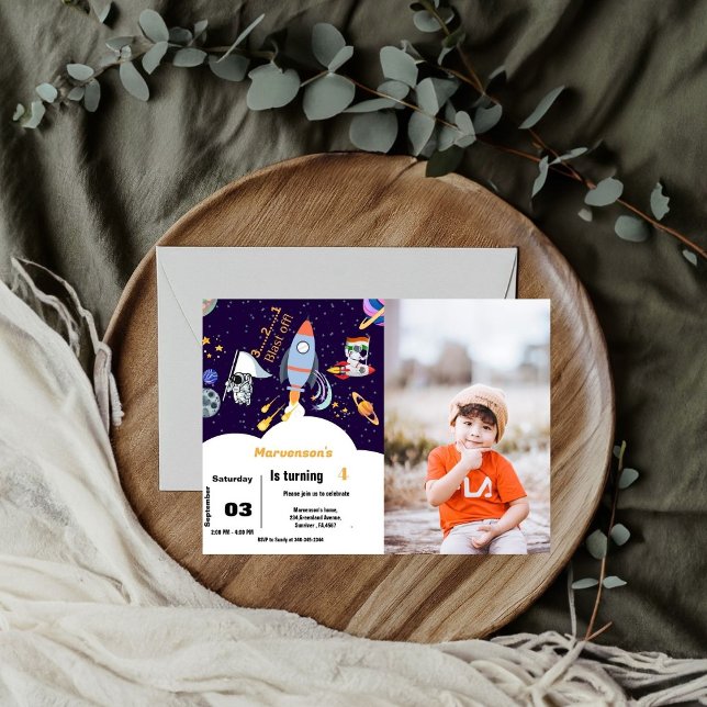 Blue Outer space  astronaut boy birthday  Invitation (Creator Uploaded)