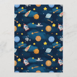 Blue Outer Space Planets Seamless Pattern Invitation