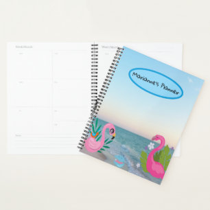 Blue Oval Flamingos Ocean Personal Illustration Planner