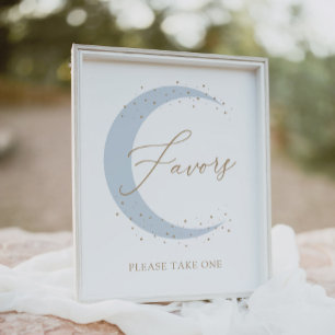 Blue Over the Moon Baby Shower Favours Sign
