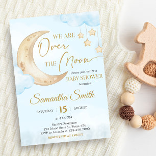 Blue Over the Moon Baby Shower  Invitation
