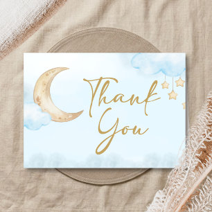 Blue Over the Moon Baby Shower  Thank You Card
