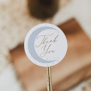 Blue Over the Moon Boy Baby Shower Classic Round Sticker