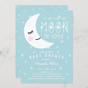 Blue Over The Moon Boy Baby Shower Invitation