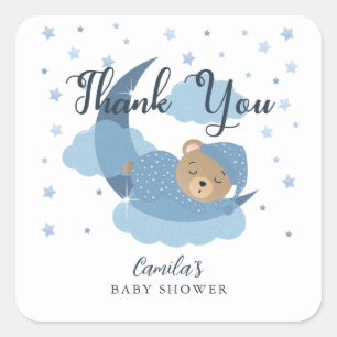 Blue Over The Moon Sleeping Bear Thank You Square Sticker