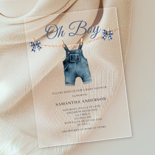 Blue Overalls Oh Boy Baby Shower  Acrylic Invitations