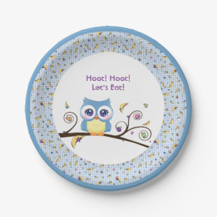 Blue Owl Baby Boy Shower Celestial Doodles  Paper Plate