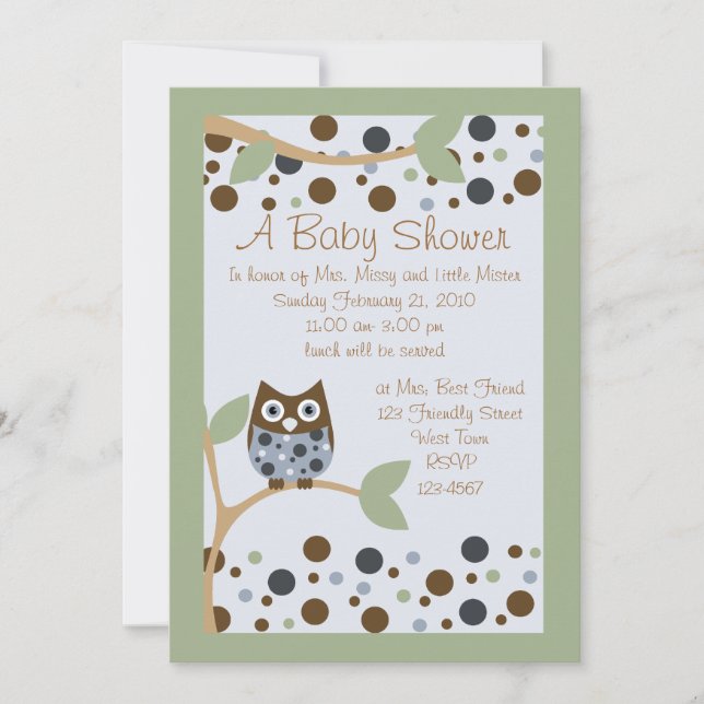 Blue Owl Baby Shower Invitation (Front)