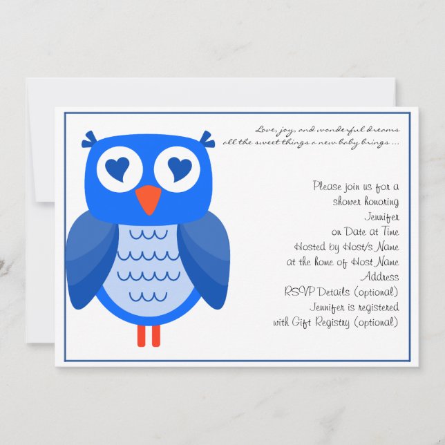 Blue Owl Baby Shower Invitation (Front)