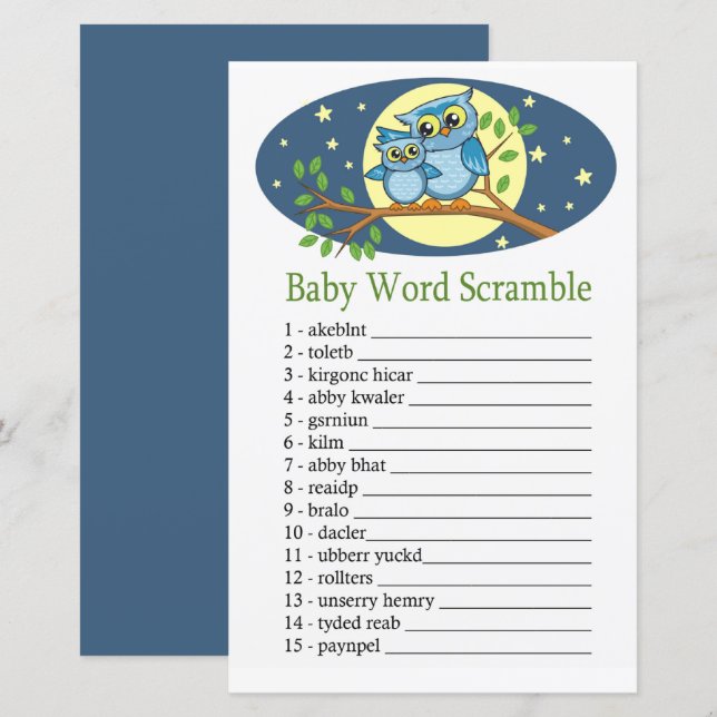 Blue Owl Baby word scramble game (Front/Back)