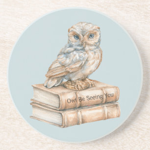 Blue Owl Be Seeing You Books Coaster