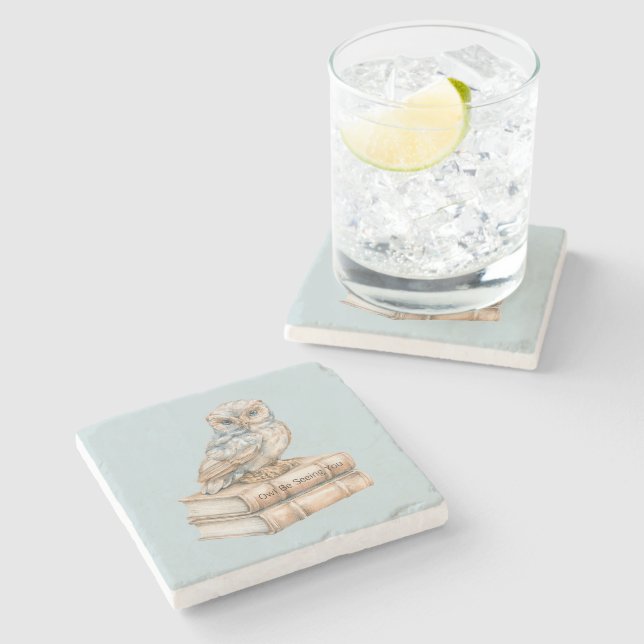 Blue Owl Be Seeing You Books Stone Coaster (Side)