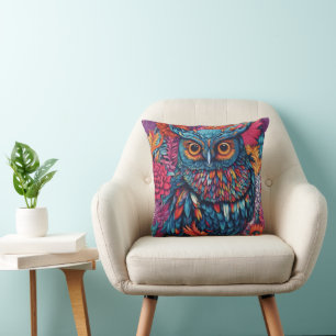 Blue Owl Bird Art Cushion