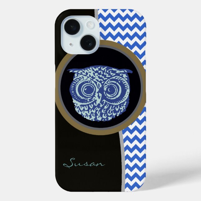 Blue Owl bird chevron Case-Mate iPhone Case (Back)