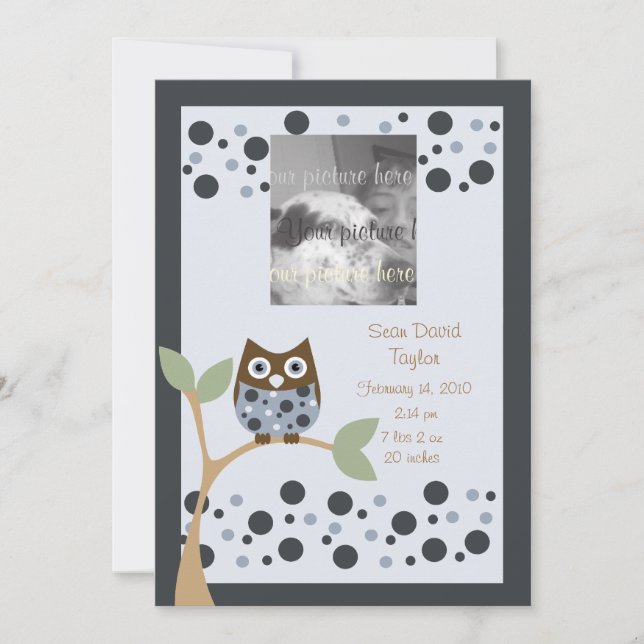 Blue Owl Birth Announcment.. Announcement (Front)