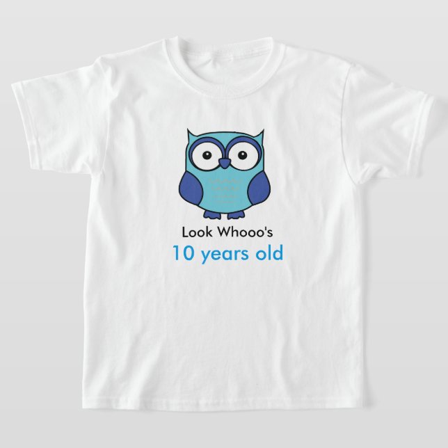 Blue Owl Birthday with Age Personalised T-Shirt (Laydown)